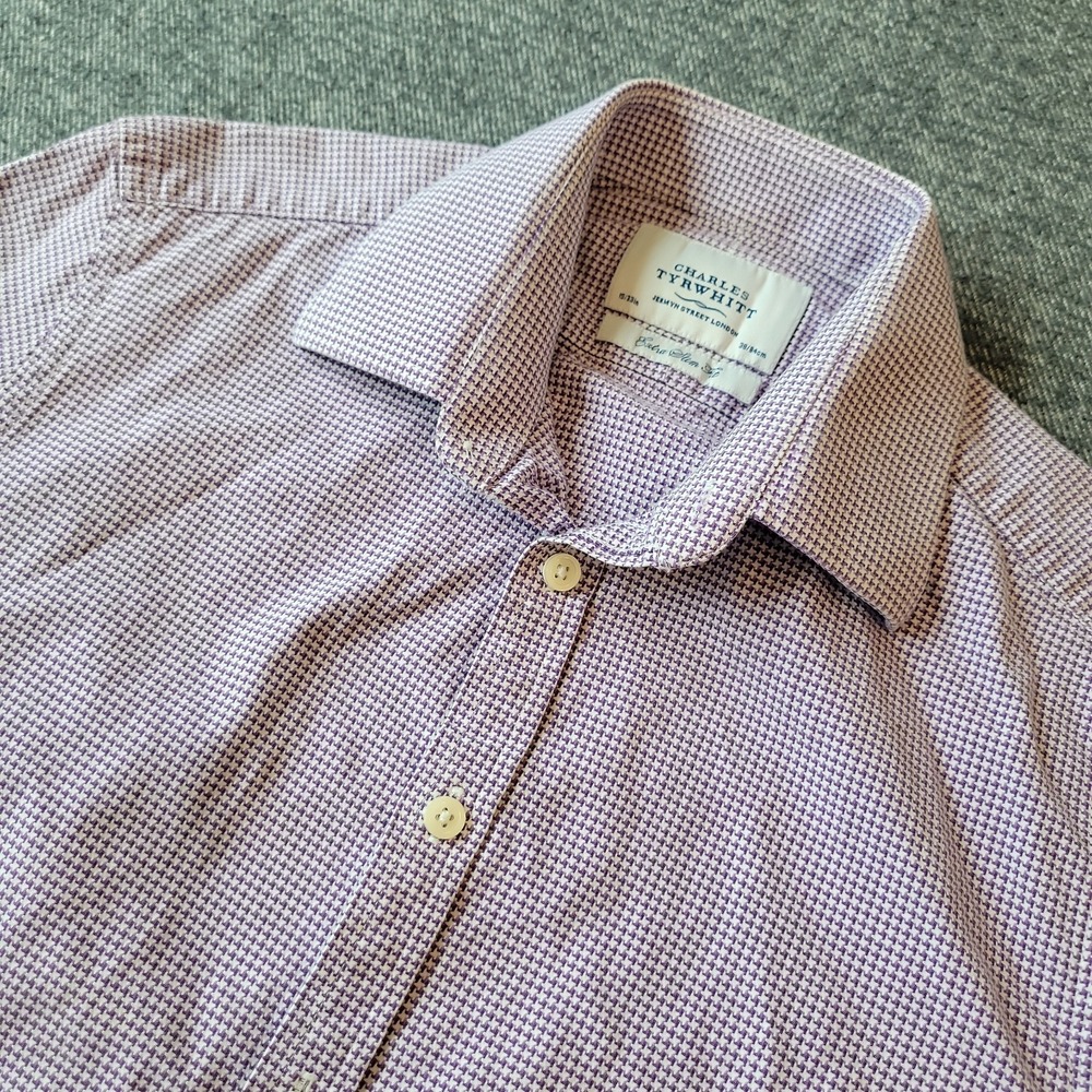 Charles Tyrwhitt Dress Shirt Men's 15 33 Houndstooth Extra Slim‎ Fit French Cuff